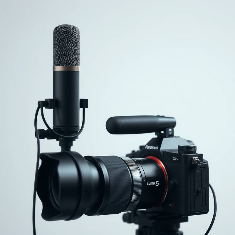 Panasonic Lumix GH5 spiegellose Kamera mit Mikrofon und Kopfhörern.