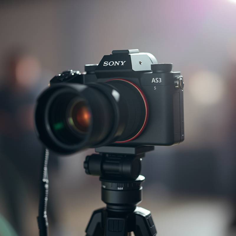 Sony Alpha 7S III spiegellose Kamera mit einem angebrachten Objektiv auf einem Stativ
